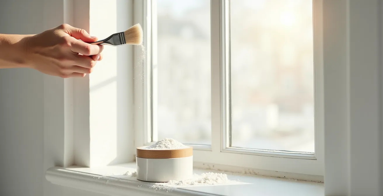 Application minutieuse de talc sur les points de contact d'une fenêtre fraîchement peinte