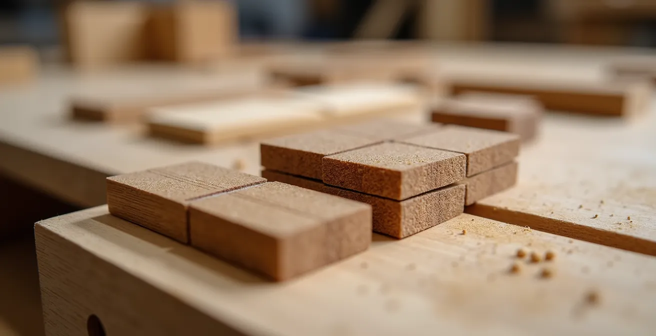 Détails d'assemblages invisibles Domino et Lamello sur panneau de bois