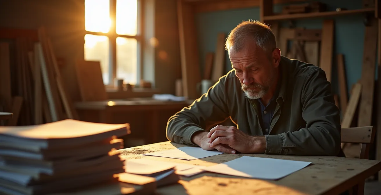 Balance symbolique montrant le déséquilibre entre volume de travail et rentabilité réelle