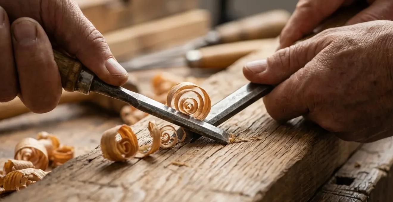 Gros plan sur des mains expertes travaillant le bois avec précision