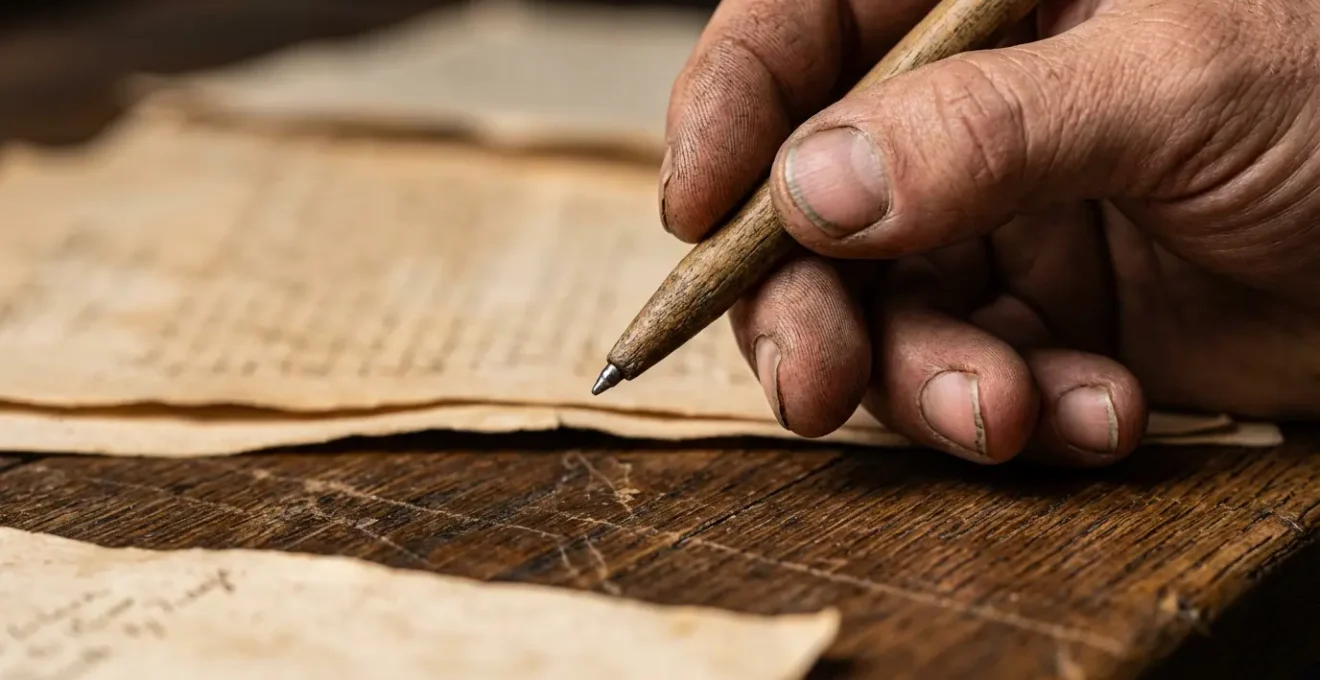 Artisan menuisier analysant des documents contractuels sur une grande table en bois