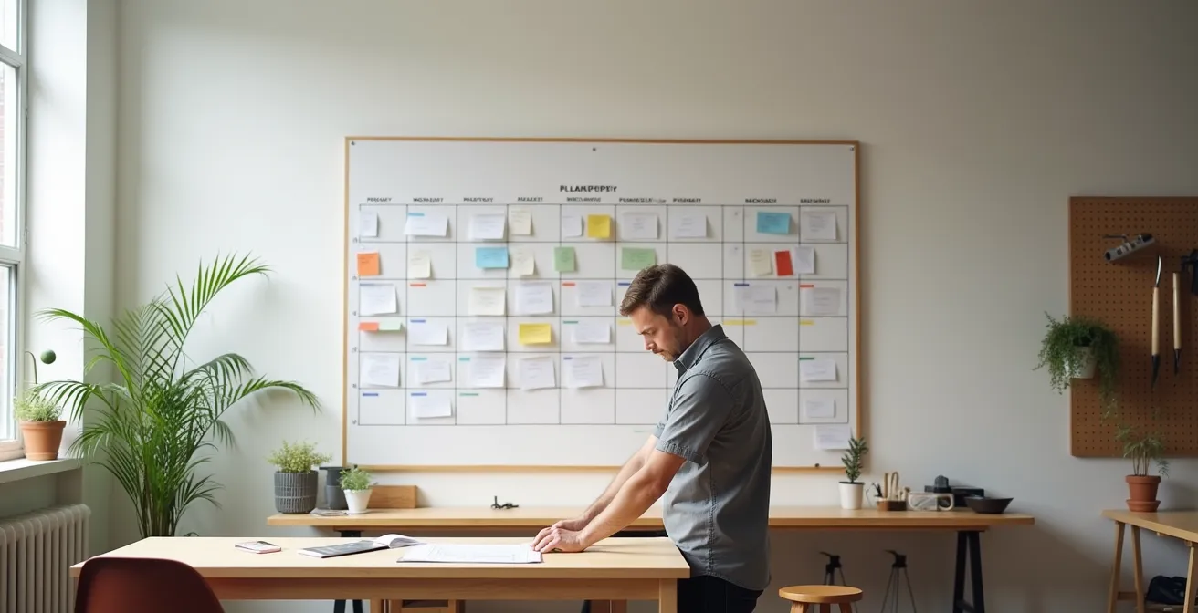 Calendrier de travail d'un menuisier avec créneaux dédiés aux dépannages