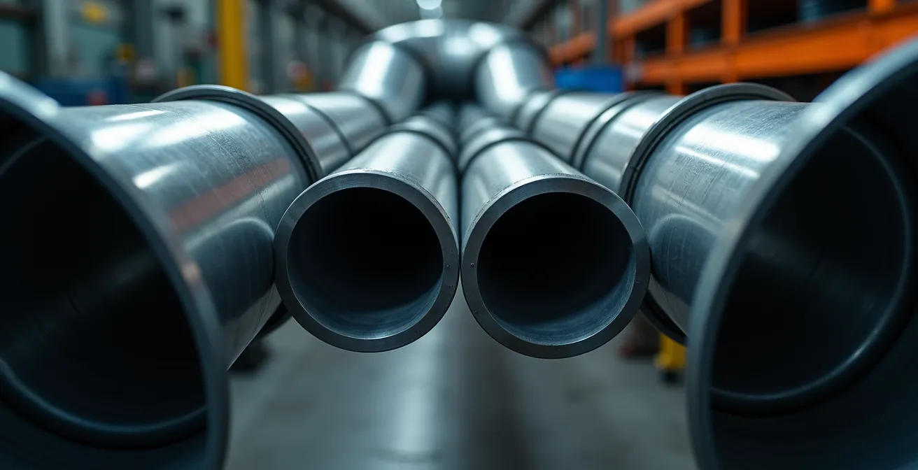 Vue en coupe d'un réseau d'aspiration montrant les transitions progressives de diamètres