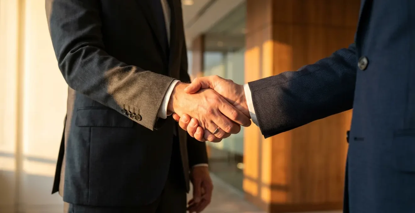 Poignée de main professionnelle dans un environnement de bureau moderne