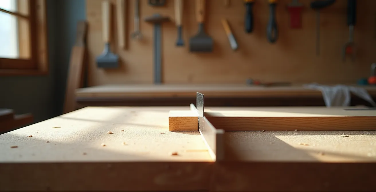 Technique d'arasage d'un assemblage bois avec martyr pour éviter l'éclatement